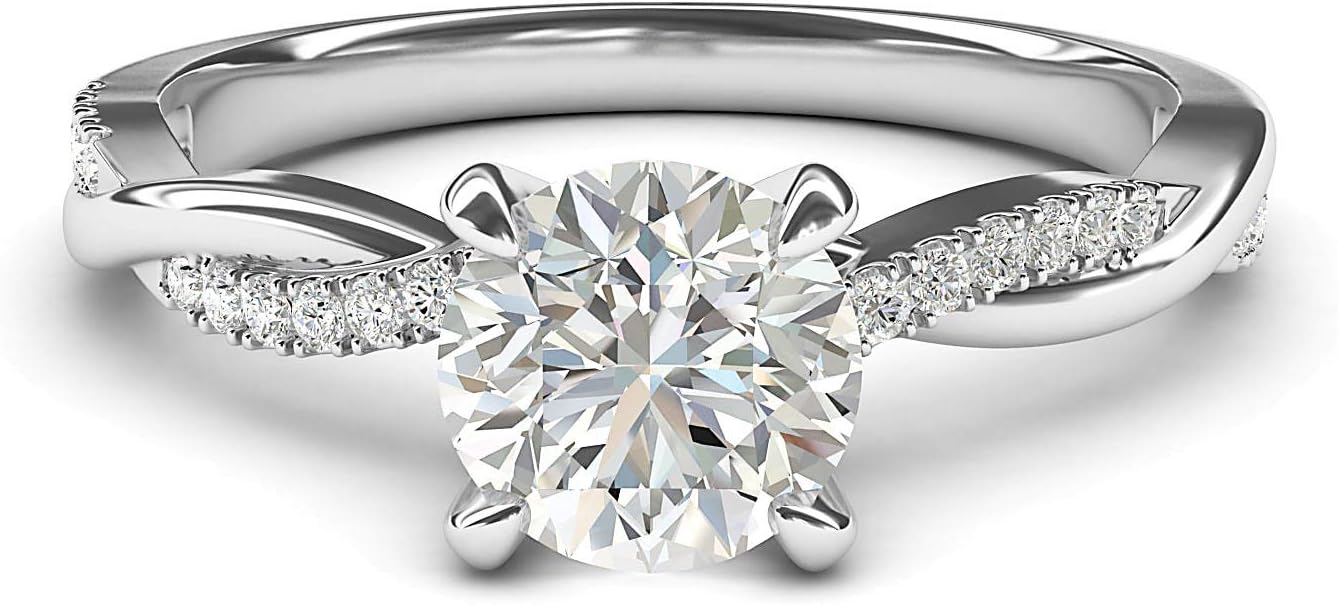 Round Cut Moissanite  Petite Twisted Vine Sterling Silver Engagement Ring