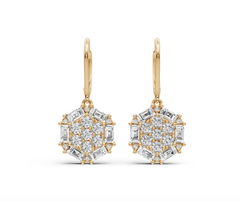 Sterling Silver Moissanite Hexagon Cluster Drop Earring Baguette BG 4x2mm