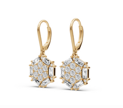 Sterling Silver Moissanite Hexagon Cluster Drop Earring Baguette BG 4x2mm