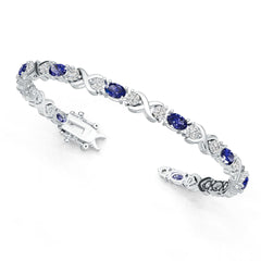 Sterling Silver Moissanite Tennis Moissanite Bracelet Oval OV 6X4mm Crisscross Infinity Knot Tennis Moissanite Bracelet