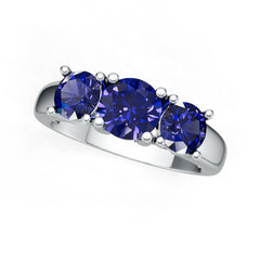 Sterling Silver Royal Blue Sapphire Ring RD 6x6mm 5x5mm 3 Stone