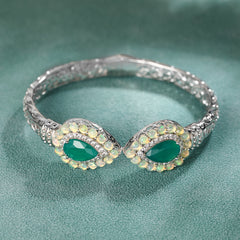 Natural Green Agate Bracelet  Around White Opal Classic Elegant S925 Sterling Silver Bracelet Mother's Gift