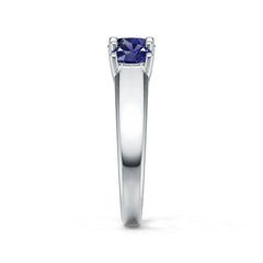 Sterling Silver Royal Blue Sapphire Ring RD 6x6mm 5x5mm 3 Stone