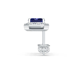 Sterling Silver Royal Blue Sapphire with Moissanite Earrings Emerald OCT 6X6mm