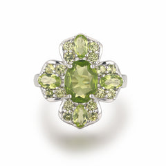 Natural Green Peridot Ring S925 Sterling Silver Pillow-cut Gemstone Birthstone Engagement Gift