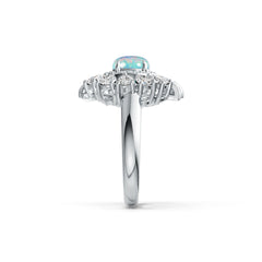 Sterling Silver Opal Moissanite Ring Oval OV 7X5mm