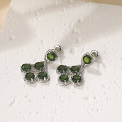 Natural Diopside Gemstone S925 Sterling Silver CVD Diamond Earrings Engagement Jewelry Gift