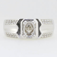 Men's Sterling Silver Semi Mount Ring Setting Oval OV 7x5mm - Syzjewelry