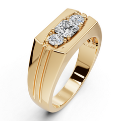 Men's 14K Gold CVD Diamond Ring Princess SQ 4.5X4.5mm 3 Stone Band Ring Channel Bezel