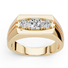 Men's 18K Gold CVD Diamond Ring Princess SQ 4.5X4.5mm 3 Stone Band Ring Channel Bezel
