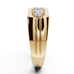 Men's 18K Gold CVD Diamond Ring Princess SQ 4.5X4.5mm 3 Stone Band Ring Channel Bezel