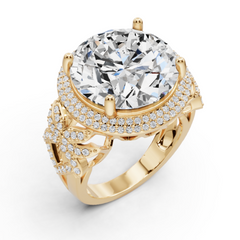 Sterling Silver Moissanite Ring Round RD 15X15mm Double Halo
