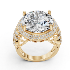 Sterling Silver Moissanite Ring Round RD 15X15mm Double Halo