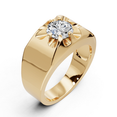 Men's 14K Gold CVD Diamond Ring Round RD 7x7mm Ring