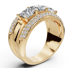 18K Gold Moissanite Ring SQ 4.5x4.5mm Men's Band Ring 3 Stones