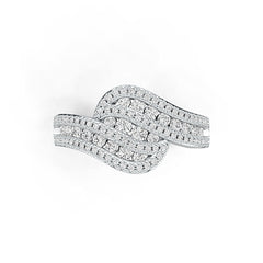 Sterling Silver Milti-Row Wave Ring with White Topaz or Moissanite DHJ