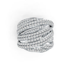 Sterling Silver Ring Multi-Row Crossover with White Topaz or Moissanite DHJ