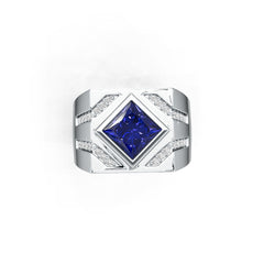 Sterling Silver Sapphire Engagement Ring Princess SQ 7x7mm Men's Ring Mounting Full Bezel Set