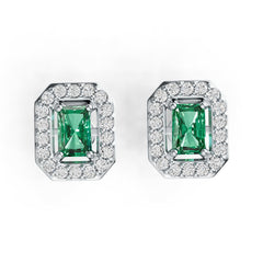 Sterling Silver Semi Mount Earrings Setting Emerald OCT 6X4mm Halo DHJ