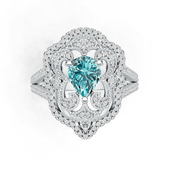Sterling Silver Semi Mount Ring Setting Pear PE 8X6mm with White Topaz DHJ