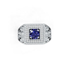 Sterling Silver Sapphire Engagement Ring Ring RD 6.5x6.5mm Men's Ring