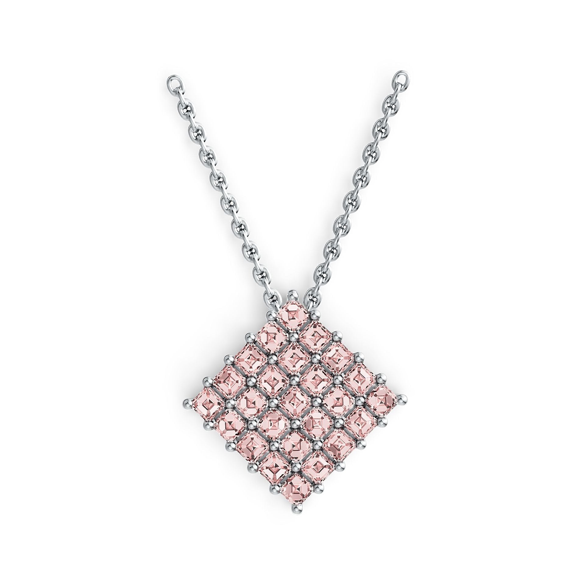 10K Gold Diamond-Shaped Cluster Pendant with White Topaz or Moissanite Syzjewelry