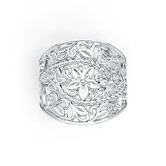 Sterling Silver Ring Wide Floral Filigree Theme DHJ