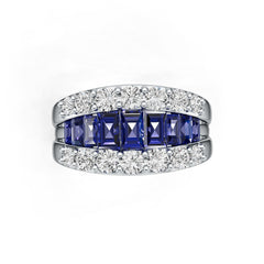 Sterling Silver Royal Blue Sapphire with Moissanite Ring Baguette BG 5x3mm