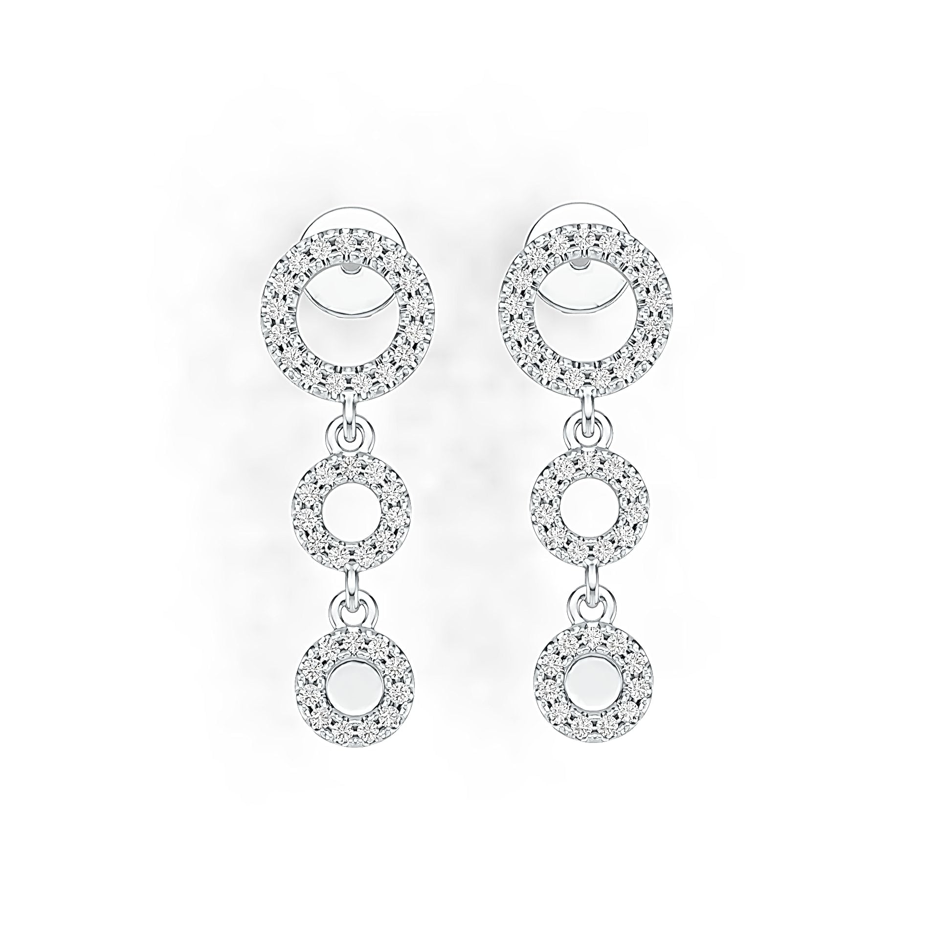 Sterling Silver Triple Circle Drop Dangle Earrings with White Topaz or Moissanite DHJ