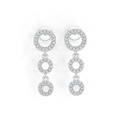 Sterling Silver Triple Circle Drop Dangle Earrings with White Topaz or Moissanite DHJ