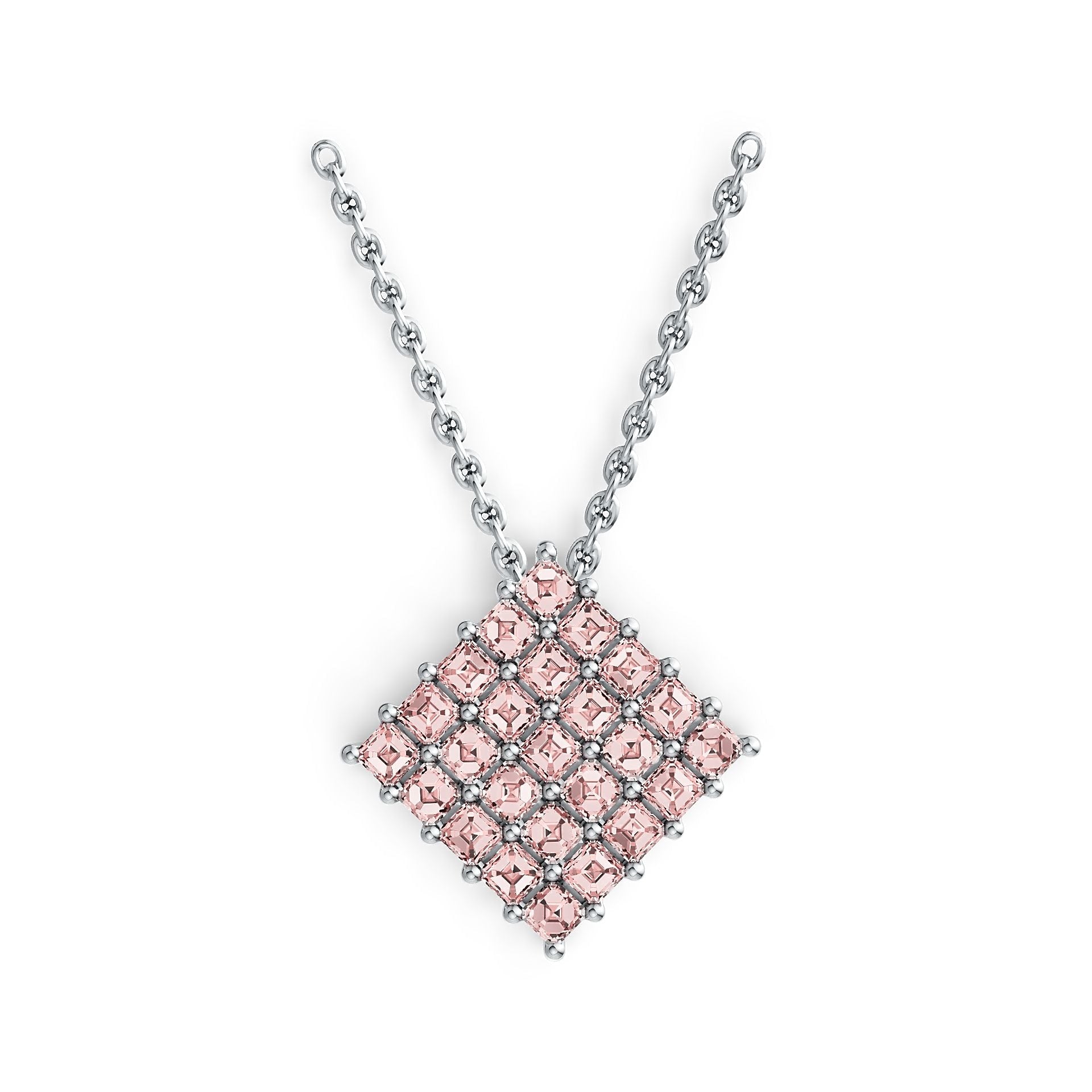 Sterling Silver Diamond-Shaped Cluster Pendant with White Topaz or Moissanite Syzjewelry