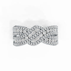 Sterling Silver Ring Twisted Wave Theme with White Topaz or Moissanite - Syzjewelry