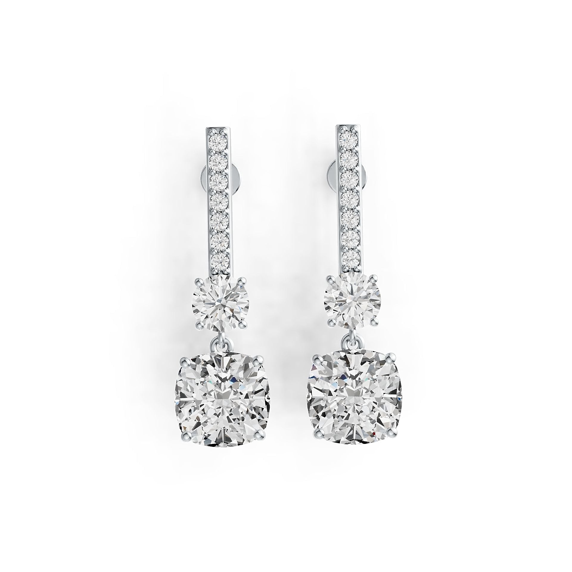 Sterling Silver Semi Mount Earrings Setting Cushion CU 10X10mm RD 6X6mm - Syzjewelry