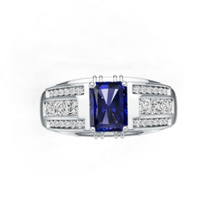 Sterling Silver Royal Blue Sapphire Engagement Ring Emerald OCT 8X6mm