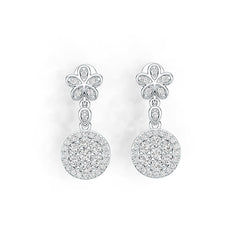 Sterling Silver Cluster Dangling Earrings with White Topaz or Moissanite DHJ
