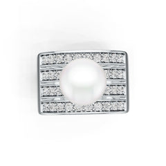 Sterling Silver Pearl with Moissanite Ring Wide Band Round RD 10x10mm