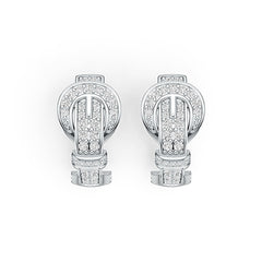 Sterling Silver Earrings Belt Buckle Theme with White Topaz or Moissanite - Syzjewelry