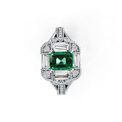 Sterling Silver Semi Mount Ring Setting Emerald OCT 8X6mm with White Topaz - Syzjewelry