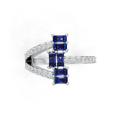 Sterling Silver Royal Blue Sapphire Bypass Ring Baguette BG 4x2mm