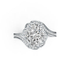 Sterling Silver Semi Mount Ring Setting Oval OV 8X10mm Floral Theme w/ White Topaz DHJ