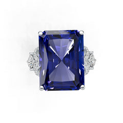 Sterling Silver Royal Blue Sapphire Engagement Ring Emerald OCT 16X12mm