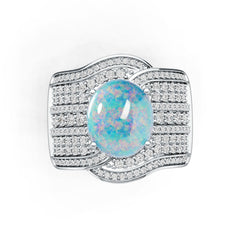 Sterling Silver Opal Moissanite Ring Oval OV 12X10mm