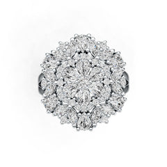 Sterling Silver Ring with White Topaz or Moissanite Cluster Cocktail Flower Theme DHJ
