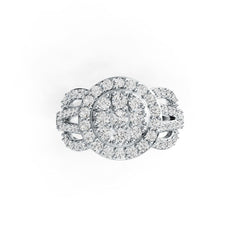 Sterling Silver Ring with White Topaz or Moissanite Round Cluster Halo DHJ