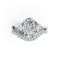 Sterling Silver Semi Mount Ring Setting Oval OV 9X7mm TRI 4X4mm DHJ