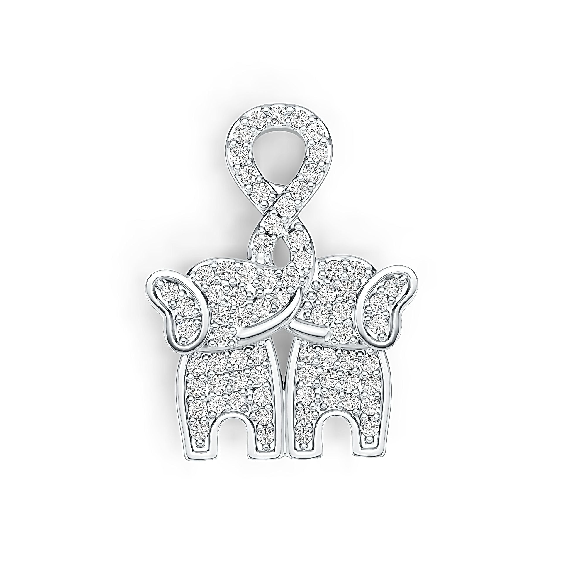 Sterling Silver Pendant Elephant Theme with White Topaz or Moissanite - Syzjewelry