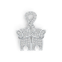Sterling Silver Pendant Elephant Theme with White Topaz or Moissanite - Syzjewelry
