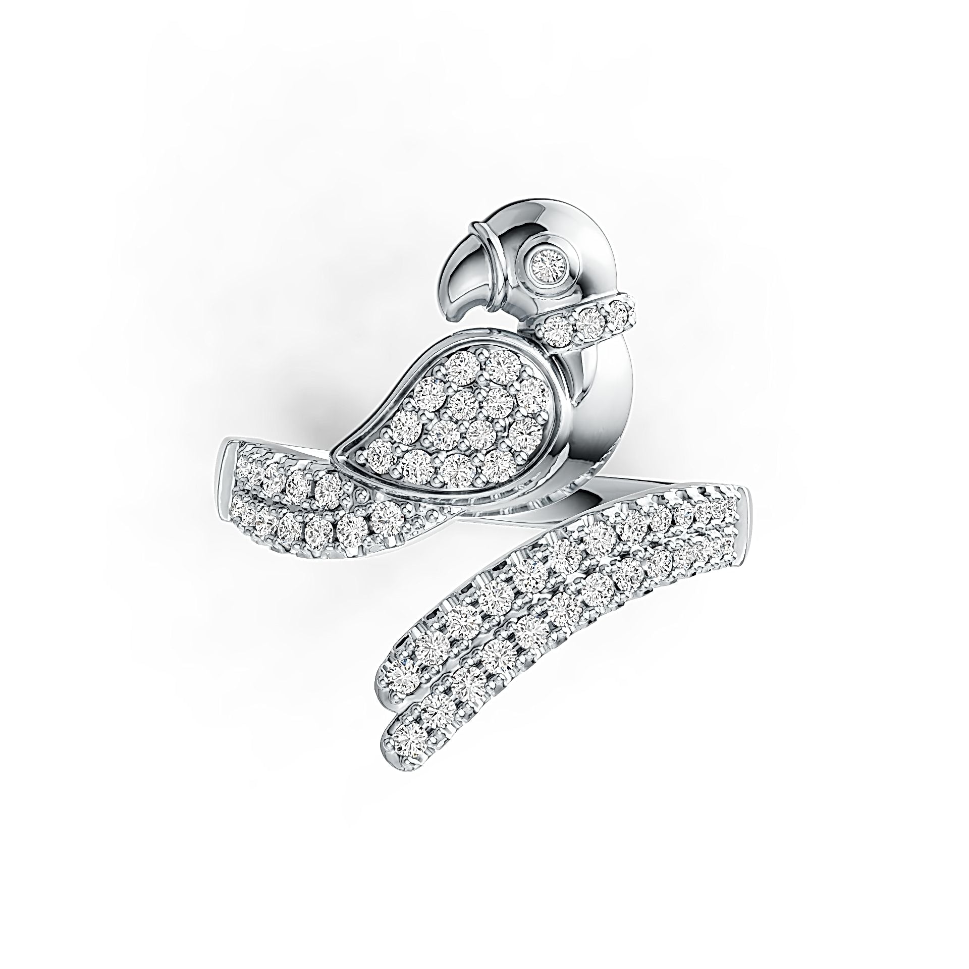 Sterling Silver Ring Parrot Theme with White Topaz or Moissanite - Syzjewelry
