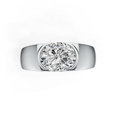 10K Gold Moissanite Ring Oval OV 10x8mm Men's Solitaire Ring Split Bezel East West
