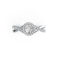 Sterling Silver Semi Mount Ring Setting Round RD 5x5mm with White Topaz Halo Twist Band DHJ